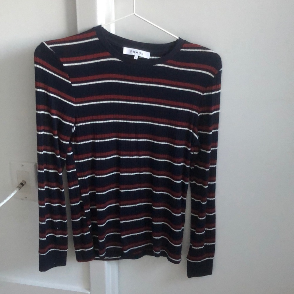 Frame Ruched Striped Rib-Knit Tee -WORN ONCE - Picture 4 of 4